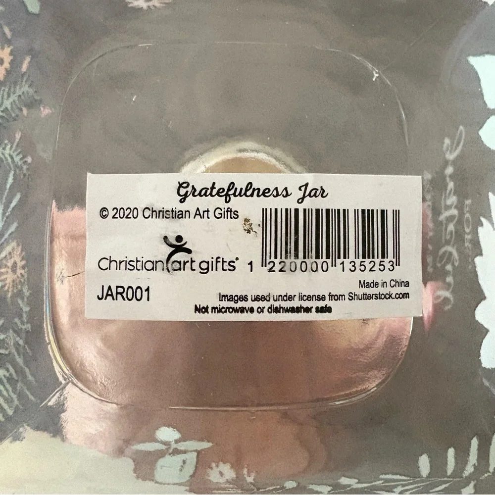 New Glass Gratefulness‎ Jar With Lid And Cards Floral Christian Art Gifts 6.5”